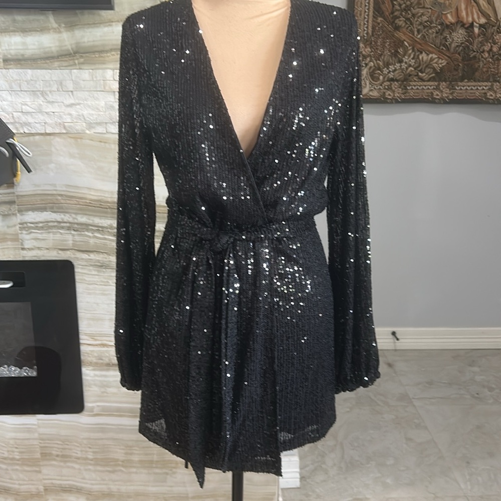 DKRX New Without Tags Black Sequin Wrap Dress. Size XS‎